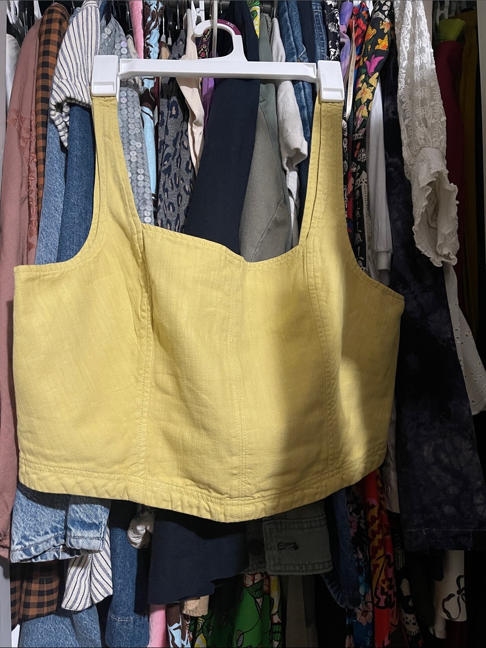 Anthropologie Yellow Linen-Blend Cropped Tank